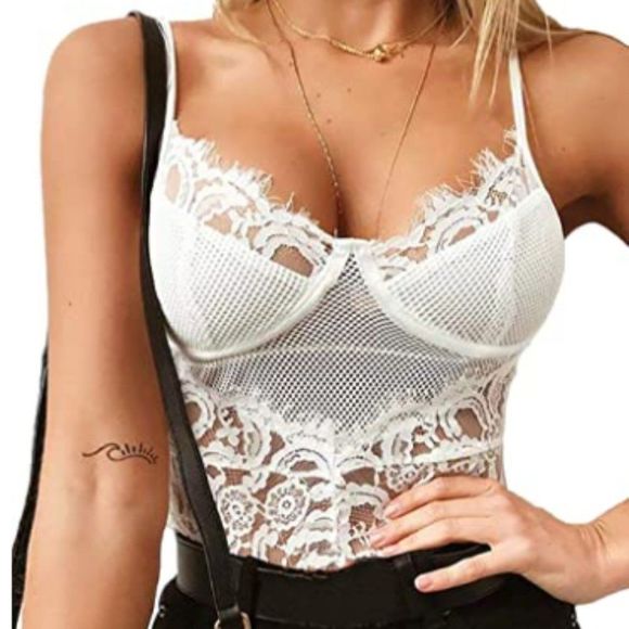 Women One Piece Bodysuit V-Neck Floral Lace Babydoll Sexy Lingerie - Picture 1 of 6